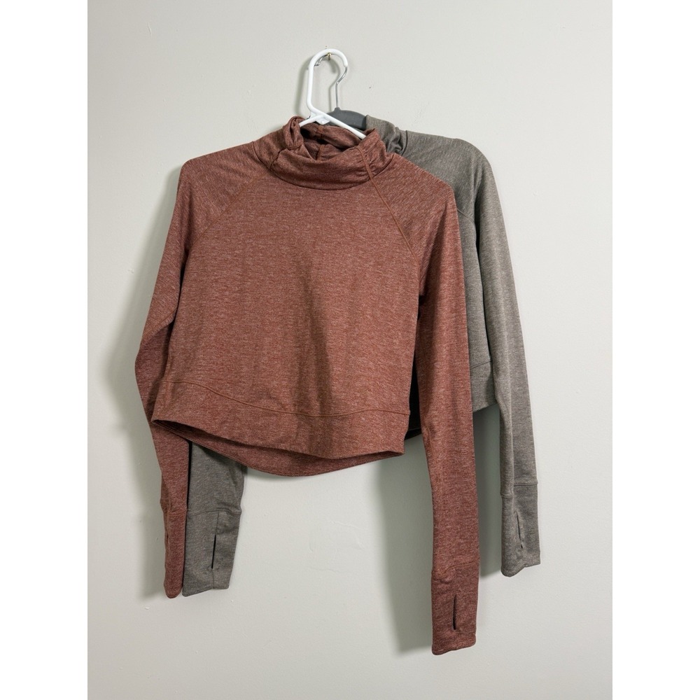 Prana Women's Long-Sleeve Crop Hoodie in Rust and Heather Gray